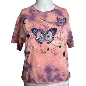 Chemistry Pink and Purple Butterfly Graphic T-Shirt Size Small